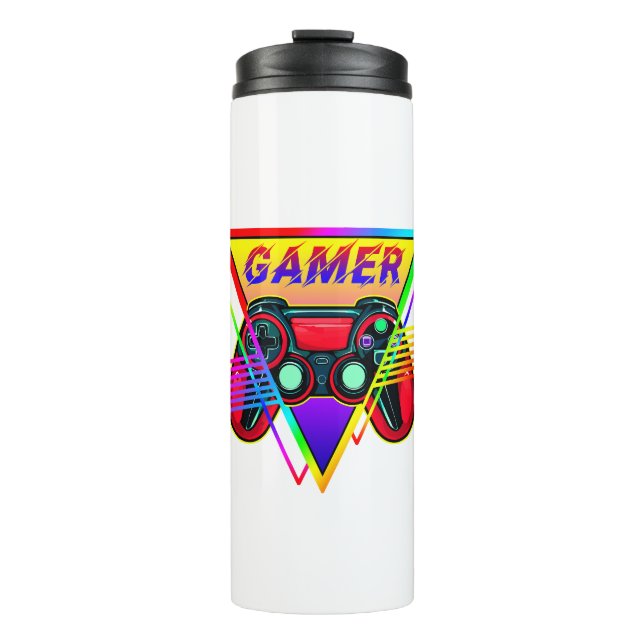 Garrafa Térmica Retro Colorido Arco-Íris Gamer Computador Jogos  (Frente)