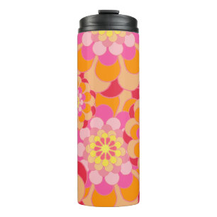 Garrafa Térmica Retro de alimentação cor-de-rosa laranja e flor ve