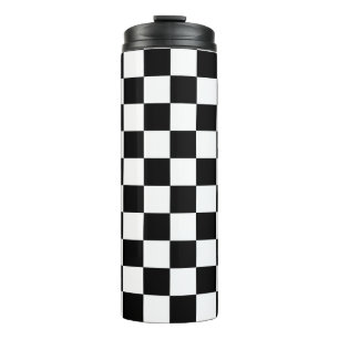 Garrafa Térmica Retro de Xadrez em Preto e Branco