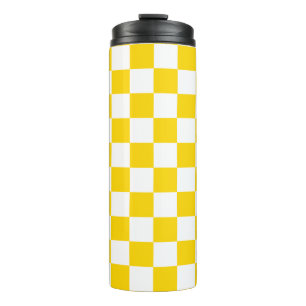 Garrafa Térmica Retro de Xadrez Verificado Amarelo e Branco Vibran
