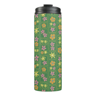 Garrafa Térmica Retro Floral Xadrez Verde