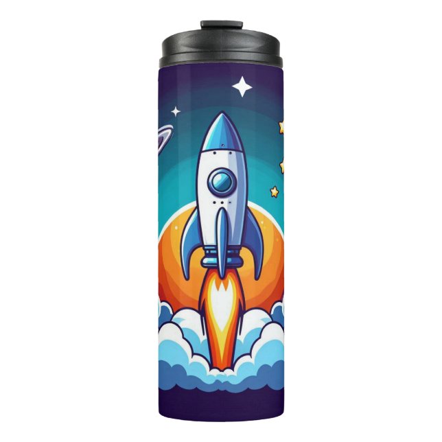 Garrafa Térmica Retro, foguete espacial (Frente)
