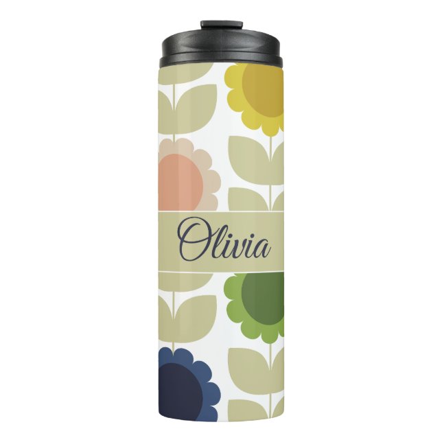 Garrafa Térmica Retro Groovy Summer Flowers Stems (Frente)