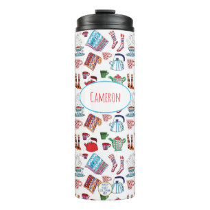 Garrafa Térmica Retro Inverno Ilustrado À Mão No Exterior