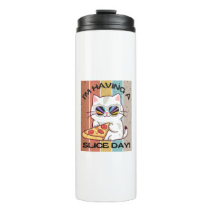 Garrafa Térmica Retro Kawaii gato giro comendo pizza
