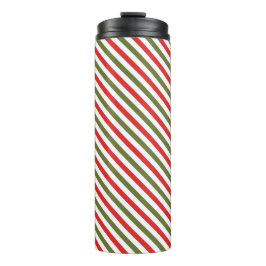 Garrafa Térmica Retro Red Green White Christmas Stripe Pattern