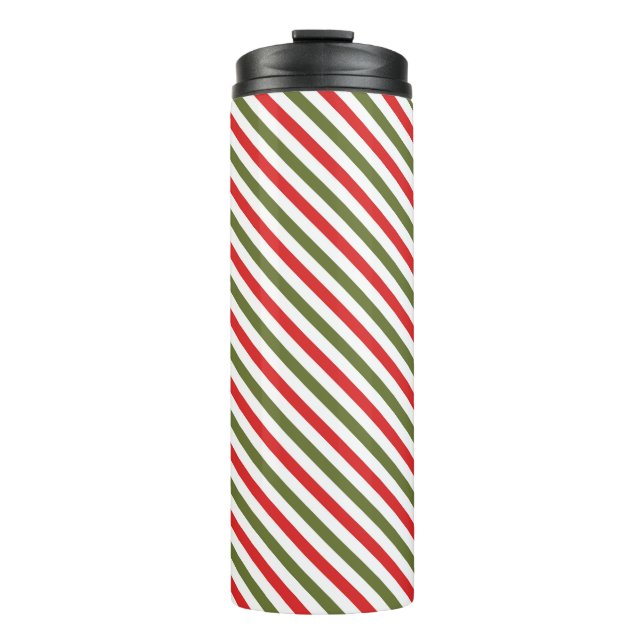 Garrafa Térmica Retro Red Green White Christmas Stripe Pattern (Frente)
