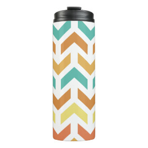 Garrafa Térmica Retro Setas Chevron Laranja Turquesa Dourado