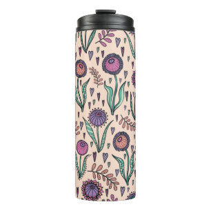 Garrafa Térmica Retroativo floral dos anos 60. Ilustração desenh