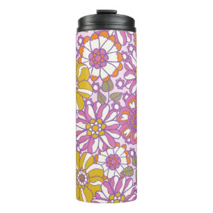 Garrafa Térmica Retroativo floral dos anos 60. Padrão de ilustra