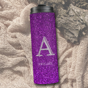 Garrafa Térmica Rhinestones Monograma A Glitter Sparkle Purple Chi