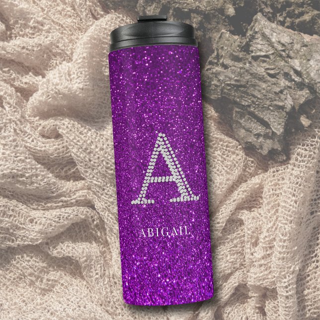 Garrafa Térmica Rhinestones Monograma A Glitter Sparkle Purple Chi (personalized tumbler monogram a rhinestone glitter sparkle purple bridesmaid mom sister girlfriend )
