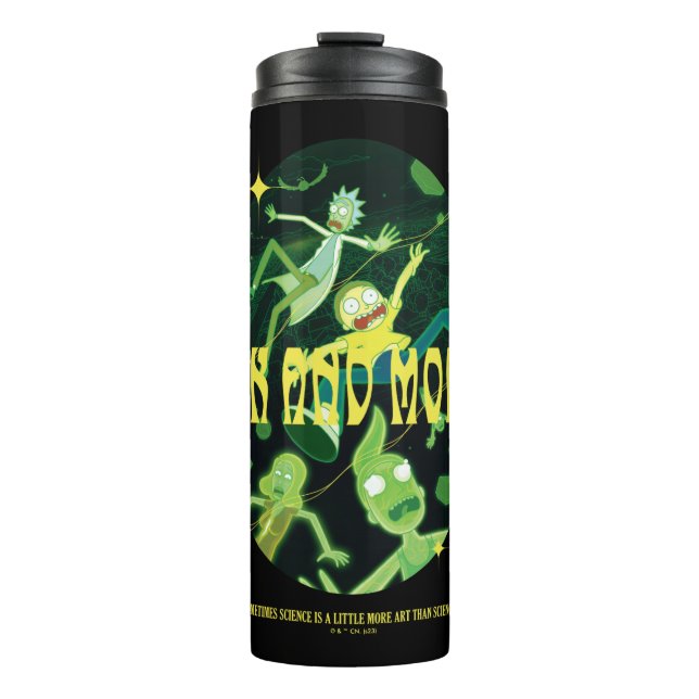 Garrafa Térmica Rick e Crachá de Cotação de Morty (Frente)
