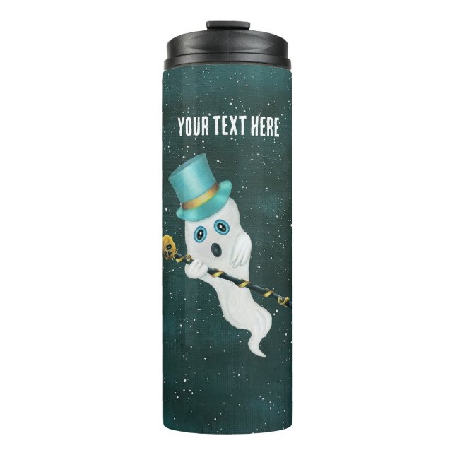Garrafa Térmica Rico Flutuante Ghost Top Hat Skull no Céu (Frente)