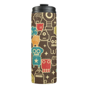 Garrafa Térmica Robô e monstros padrão uniforme moderno em retr