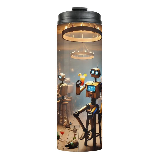Garrafa Térmica robots having fun in a bar (Frente)