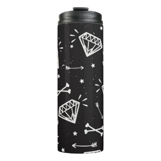 Garrafa Térmica Rock Grunge: diamantes, padrão ósseo.