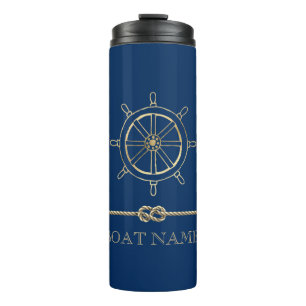 Garrafa Térmica Roda de Leme de Ouro Náutico, Azul Marinho 