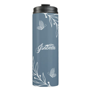 Garrafa Térmica Romântica elegante azul-poeirento