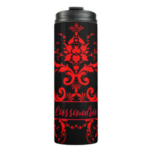 Garrafa Térmica Romântico, Elegante Vintage Vermelho Damasco