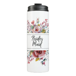 Garrafa Térmica Rosa Bege de Rosa para Damas de Honra Floral