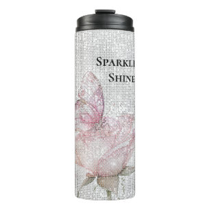 Garrafa Térmica Rosa Borboleta Brilho Rosa Bege