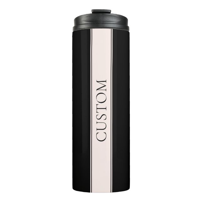 Garrafa Térmica Rosa claro Blush Stripe e Texto Editável Elegante (Frente)