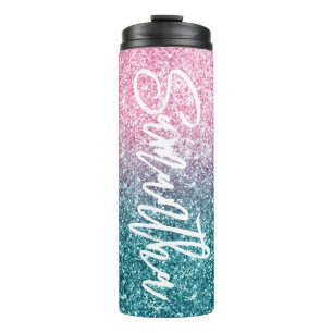 Garrafa Térmica Rosa claro de luxo brilhante Ombre Glitter