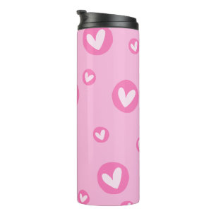 Garrafa Térmica Rosa com Padrão de Corações