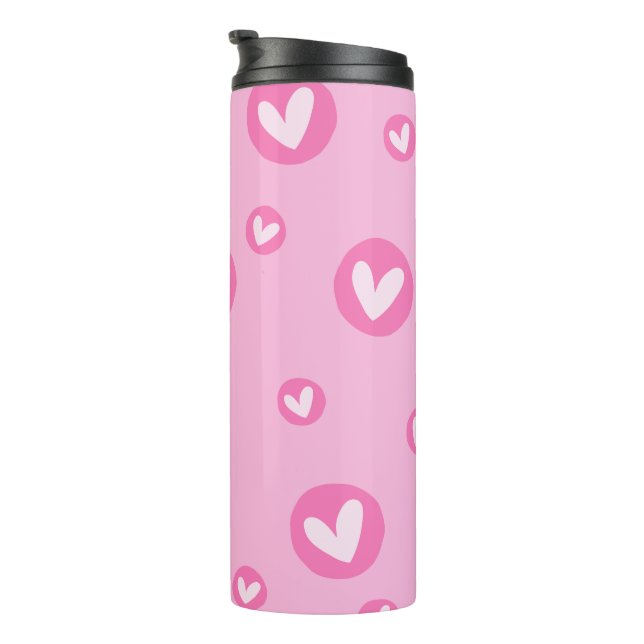 Garrafa Térmica Rosa com Padrão de Corações (Rotação à direita)