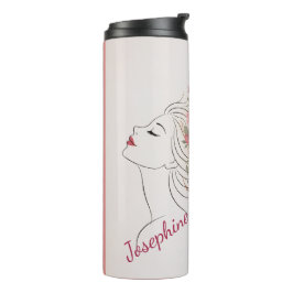 Garrafa Térmica Rosa Cor-de-Rosa Personalizada Floral Cabelo Mulhe
