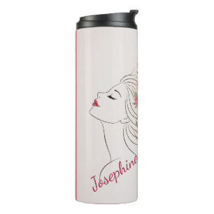 Garrafa Térmica Rosa Cor-de-Rosa Personalizada Floral Cabelo Mulhe