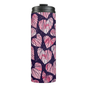 Garrafa Térmica Rosa coração: padrão uniforme de aquarela.