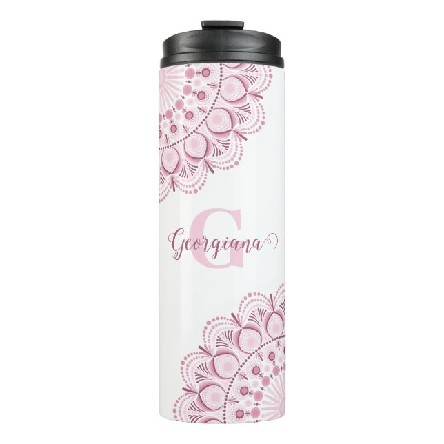 Garrafa Térmica Rosa de Confetti Personalizado Dot de Lace Mandala (Frente)