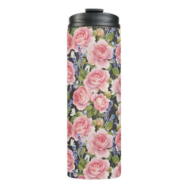 Garrafa Térmica Rosa de Inglês Rosa: Dark Watercolor (Frente)