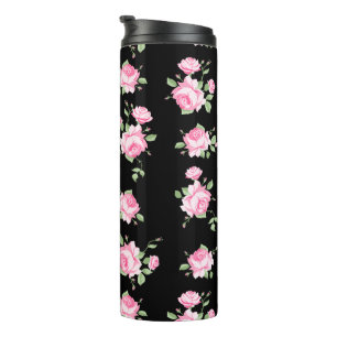 Garrafa Térmica Rosa de Vintagem Clássica de Rosas Negras e Rosa