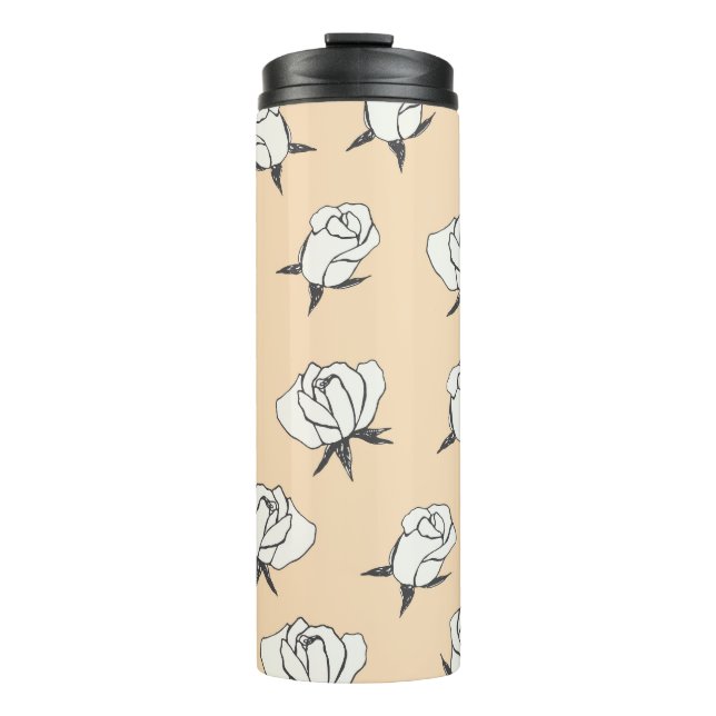 Garrafa Térmica Rosa Doodle: Simples Vintage Sem Costura. (Frente)