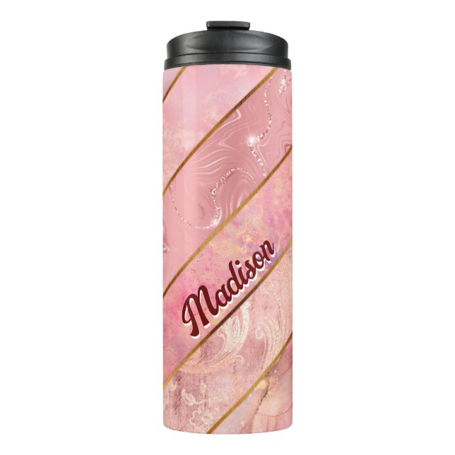 Garrafa Térmica Rosa dourado-chic - geométrico elegante (Frente)