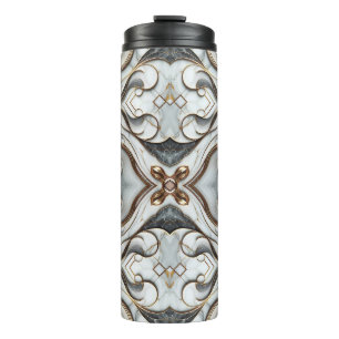 Garrafa Térmica Rosa Dourado Mármore Branco Luxuoso Glamour
