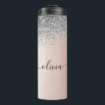 Garrafa Térmica Rosa Dourado - Monograma brilhante cor-de-rosa<br><div class="desc">Rosa Dourado - Tumbler de bebida com nome de monograma de cor rosa e folha de papel escamoteada em folha fina e prata. Isto faz o doce e perfeito aniversário de 16 anos, casamento, chá de panela, aniversário, chá de fraldas ou festa de solteira presente para alguém que ama luxo...</div>