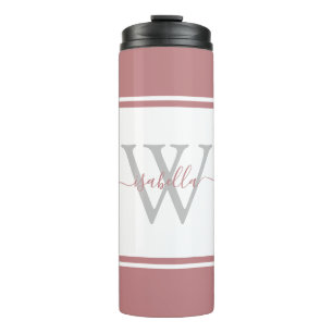 Garrafa Térmica Rosa Empoeirado de Letra Monogramada Moderna
