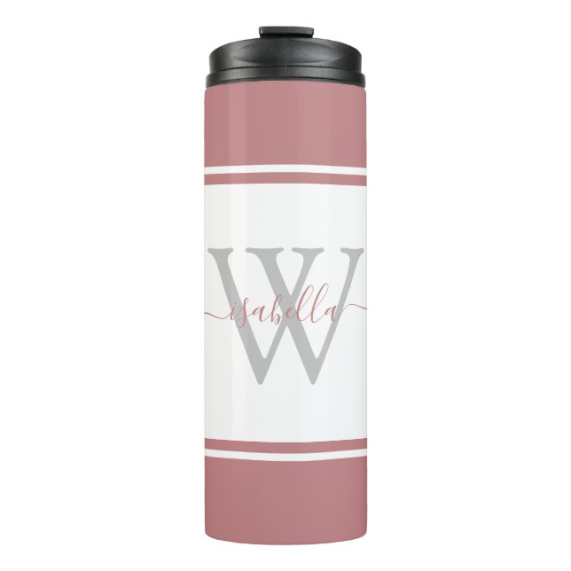 Garrafa Térmica Rosa Empoeirado de Letra Monogramada Moderna (Frente)