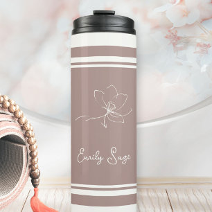 Garrafa Térmica Rosa Empoeirado Marfim Arte Floral Listras