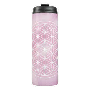 Garrafa Térmica rosa, flor da vida, geométrico sagrado
