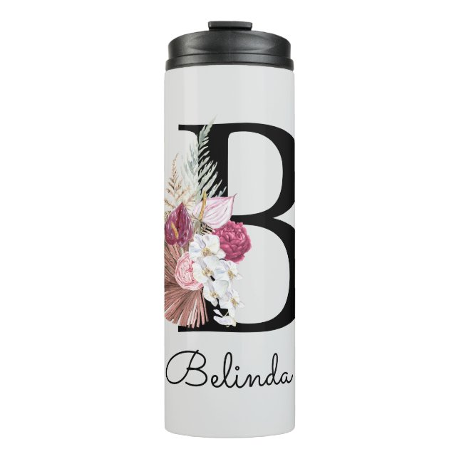 Garrafa Térmica Rosa Floral Inicial Moderno B (Frente)