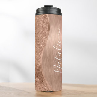 Garrafa Térmica Rosa Metálico - Largura Dourada Personalizada