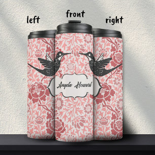 Garrafa Térmica Rosa Nouveau Floral Girly Grunge Hummingbird