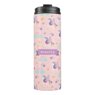 Garrafa Térmica Rosa Pastel Crianças Cute Rainbow Unicórn