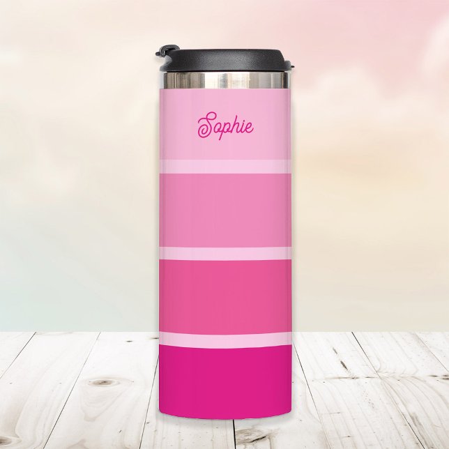 Garrafa Térmica Rosa quente vibrante | Rascunhos com Script (A stylish tumbler with vibrant pink ombre stripes)