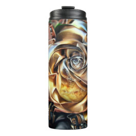 Garrafa Térmica Rosa Steampunk com Face Surreal - Flor Mecânico
